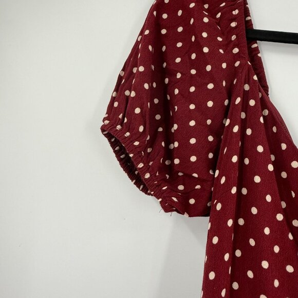 Band Of The Free Burgundy Polka Dot Puff Sleeve Maxi Jumpsuit Womens S/M - Picture 7 of 15